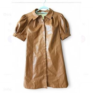 Aureum Camel Faux Leather Puff Sleeve Mini Dress | Size S